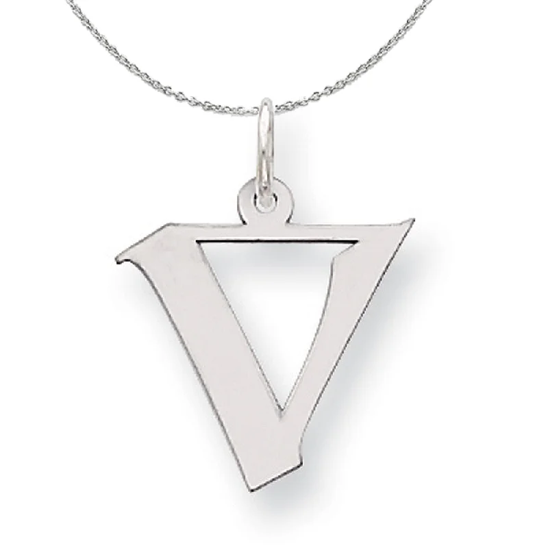 Swirled design necklace-Silver Karlie Collection Artisan Block Initial Charm Letter V Necklace