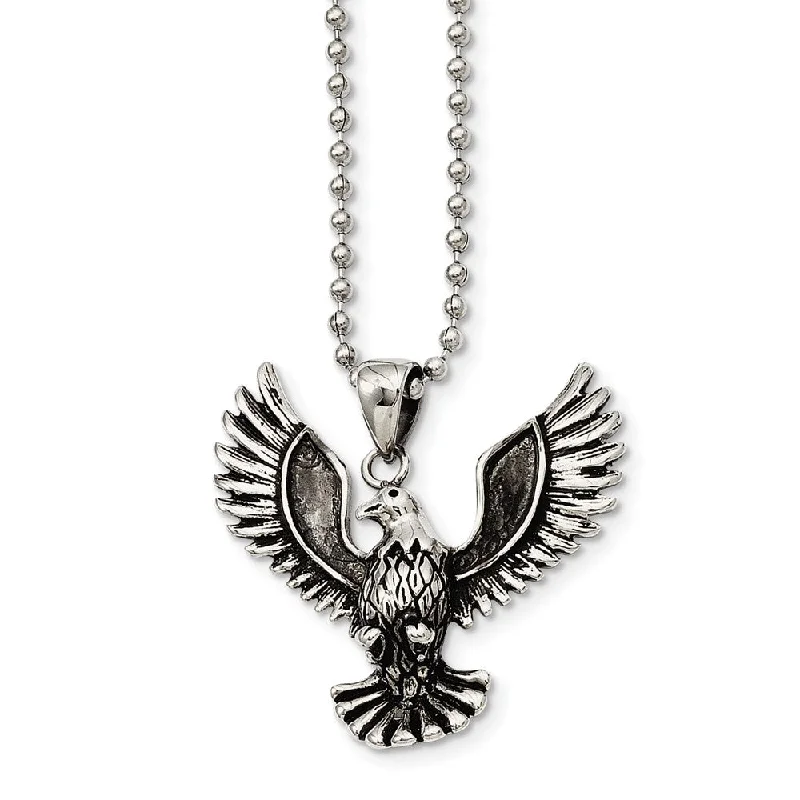 Satin gold necklace-Stainless Steel Antiqued Eagle Pendant Necklace 22 Inch