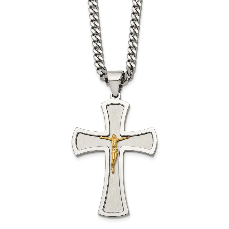 Stainless Steel & Gold Tone XL Crucifix Maltese Cross Necklace, 24 In