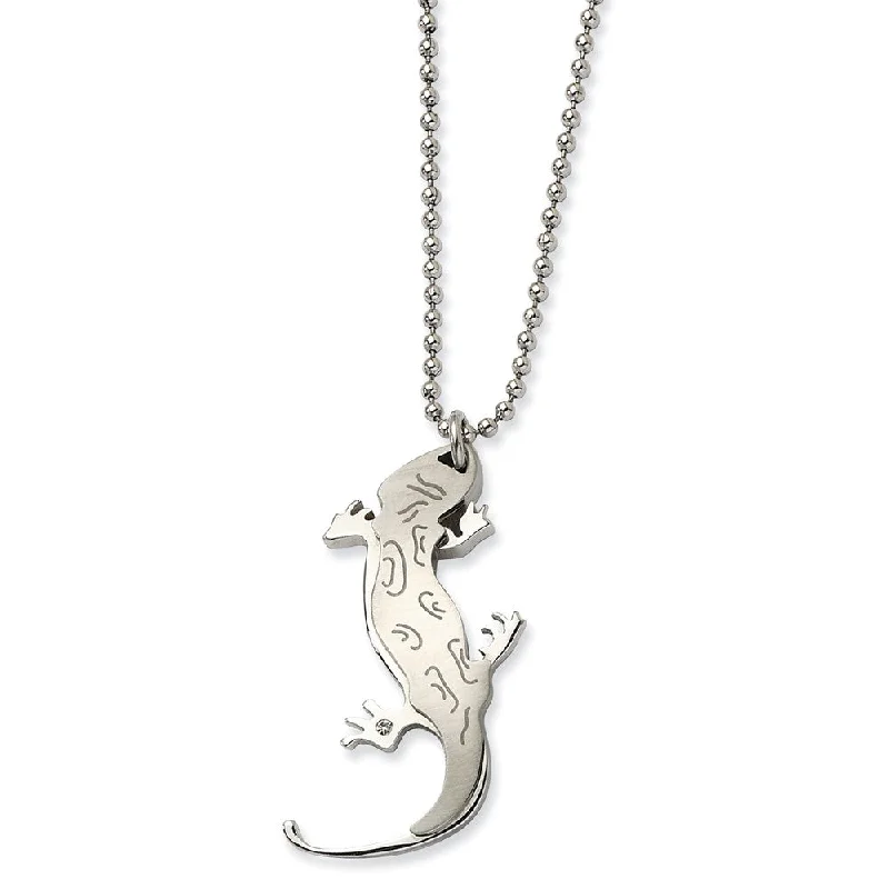 Stainless Steel Lizard with Cubic Zirconia Necklace 22 Inch