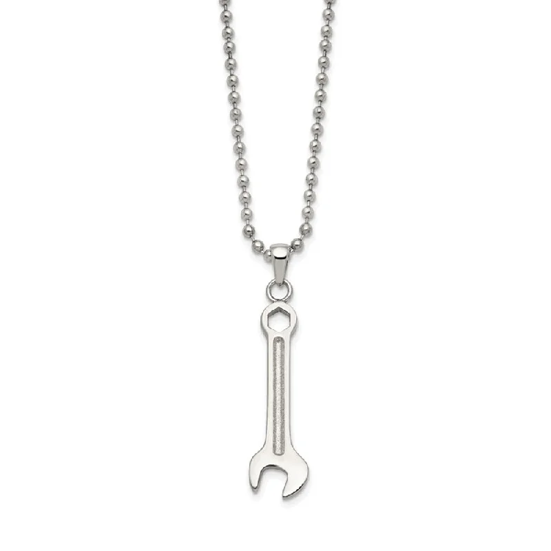 Stainless Steel Polished 3D Wrench Necklace, 24 Inch