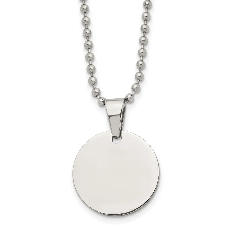 Pure stone necklace-Stainless Steel Reversible 22mm Round Engravable Disc Necklace, 24 In