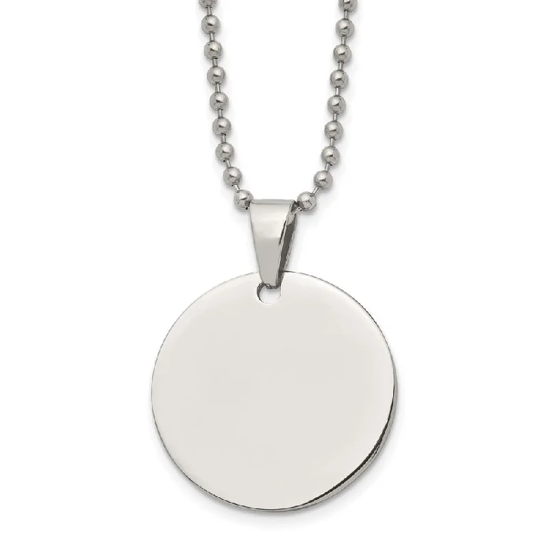 Ruffled rim necklace-Stainless Steel Reversible 28mm Round Engravable Disc Necklace, 24 In