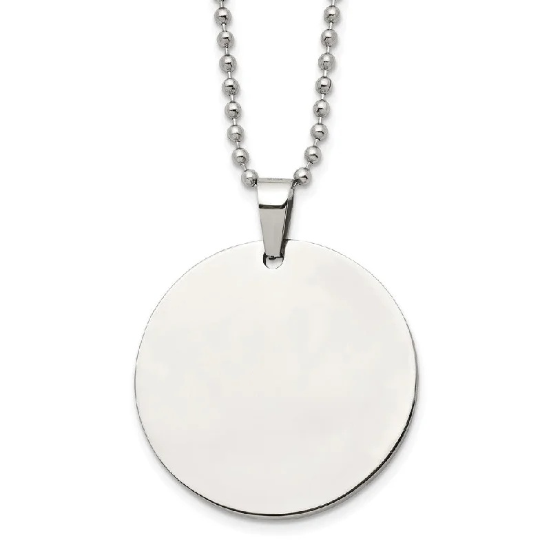 Stainless Steel Reversible 38mm Round Engravable Disc Necklace, 24 In