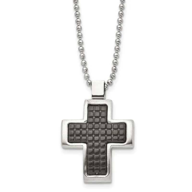 Fused-link necklace-Stainless Steel Two Tone Brushed Polished Convex Cross Necklace, 22 In