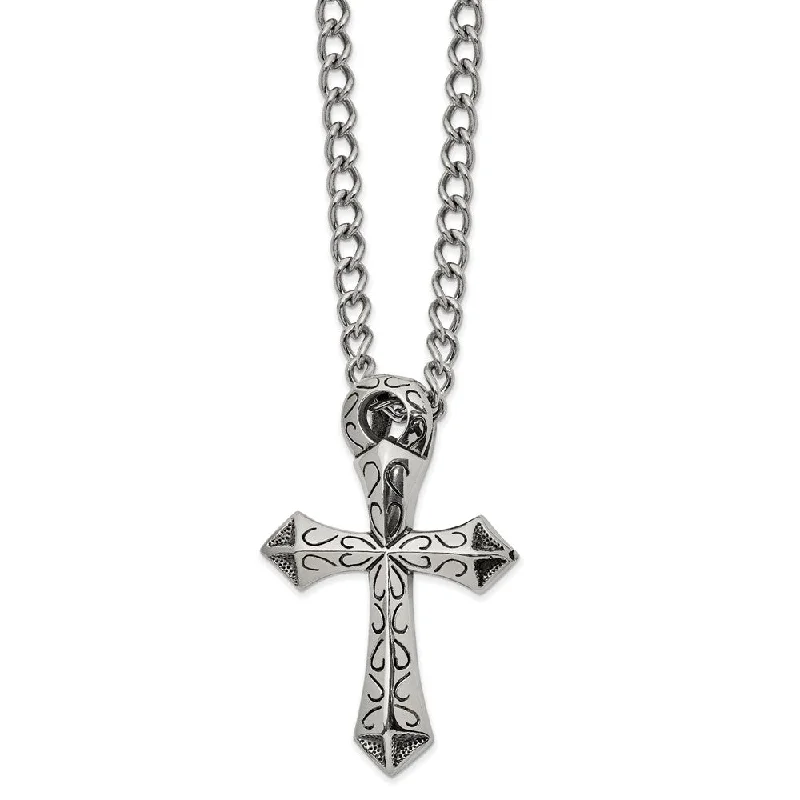 Glowing minimalist necklace-Stainless Steel XXL Antiqued Passion Cross Slide Necklace, 24 Inch