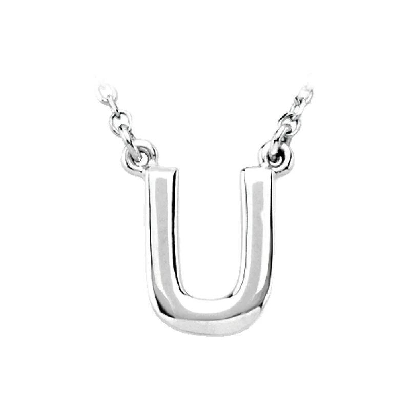 Solid-set pave necklace-Sterling Silver, Kendall Collection, Block Initial U Necklace, 16 Inch