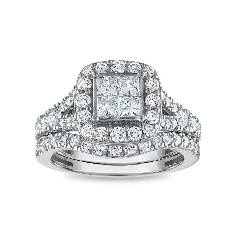 Assorted gem ring-1-1/2 CTW Diamond Halo Bridal Set Ring in 10KT White Gold