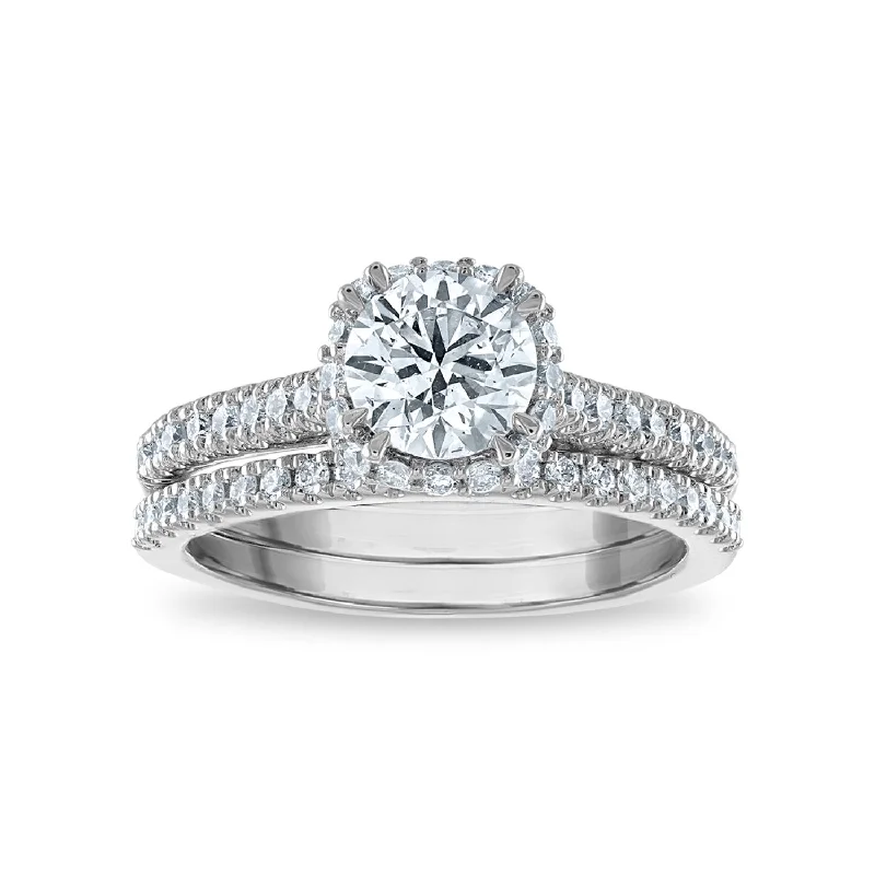 Floating diamond ring-Signature EcoLove Diamond Dreams 1-1/2 CTW Lab Grown Diamond Halo Bridal Set in 14KT White Gold