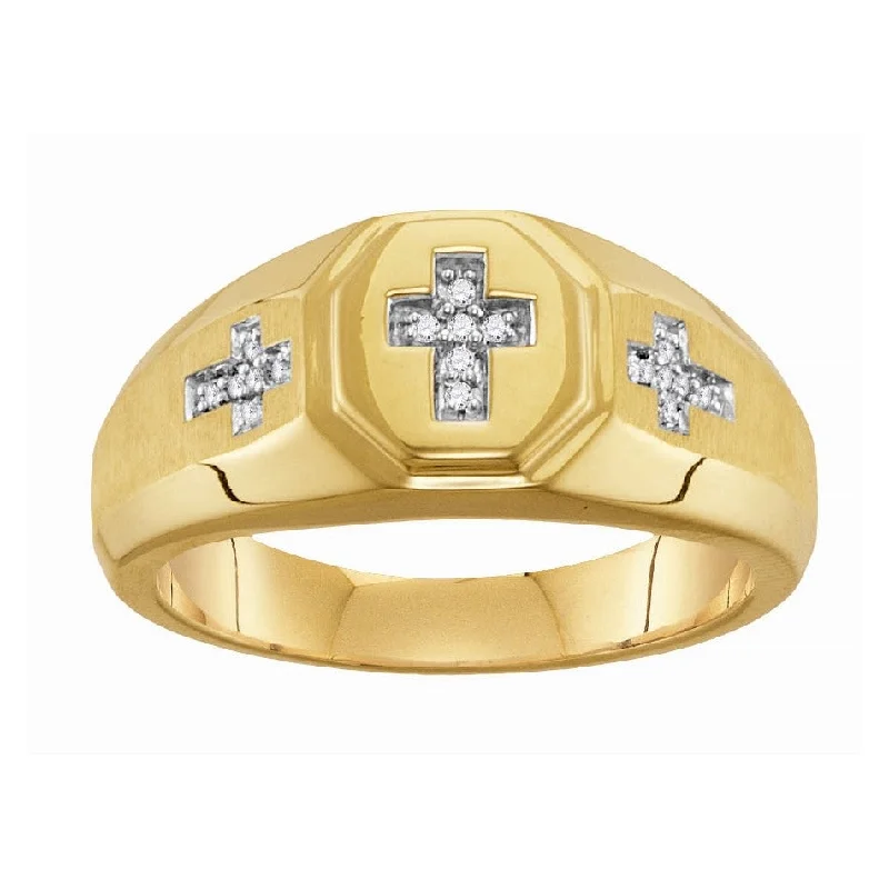 Tesselated design ring-1/14 CTW Diamond Cross Ring in 10KT Yellow Gold