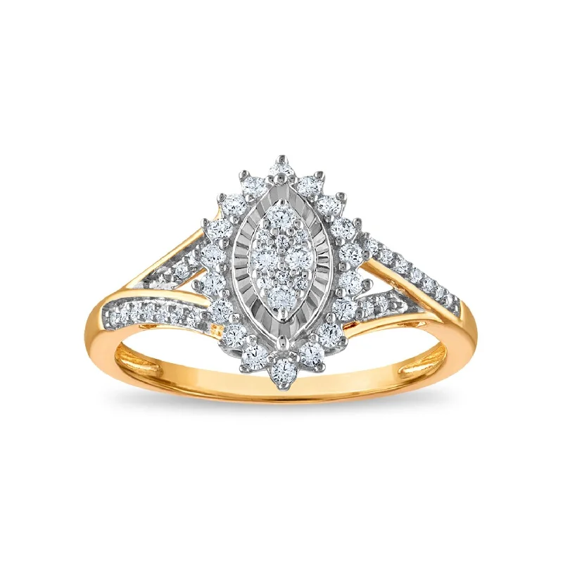 Tattered rim ring-1/3 CTW Diamond Cluster Ring in 10KT Yellow Gold