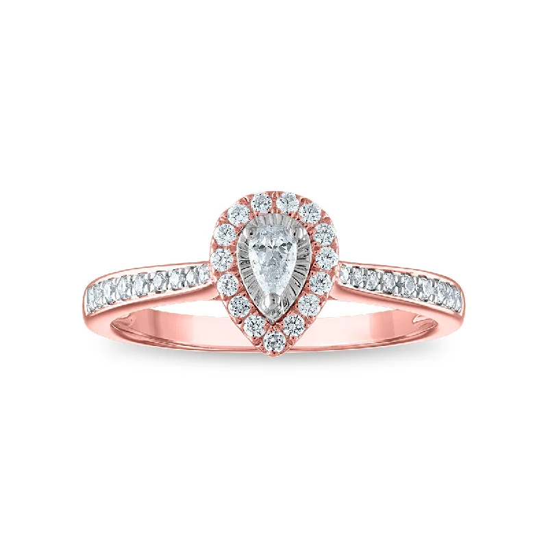 Nonagonal stone ring-1/3 CTW Diamond Halo Ring in 10KT Rose Gold