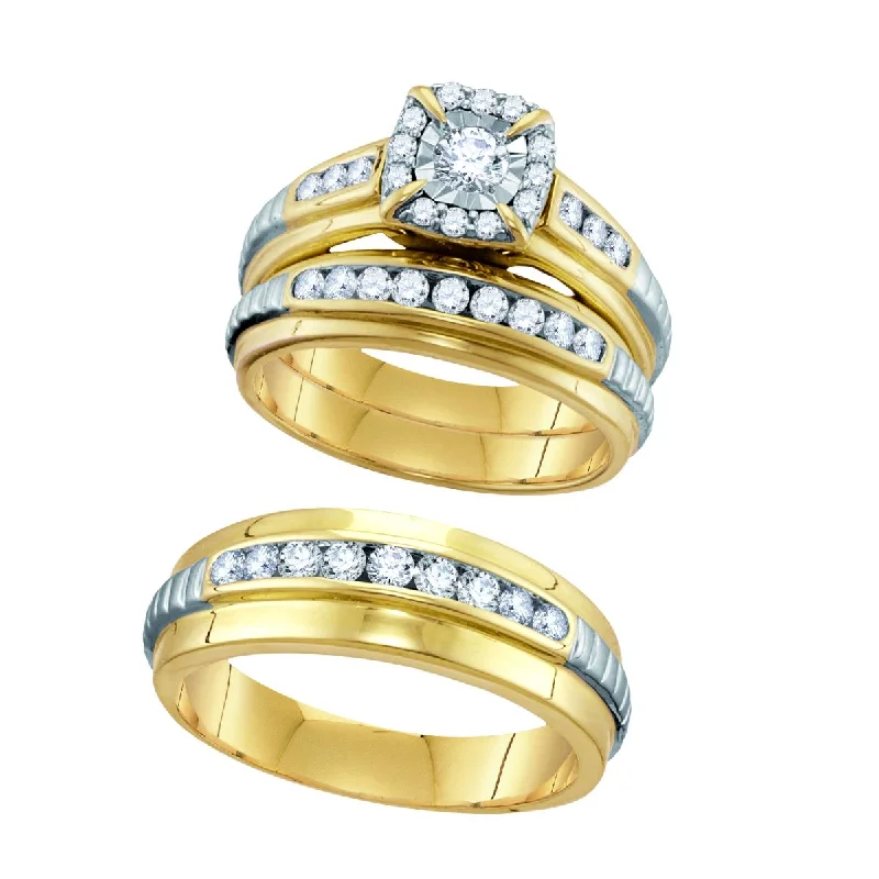 Looping wire ring-1/3 CTW Diamond Halo Wedding Trio Set in 10KT White and Yellow Gold