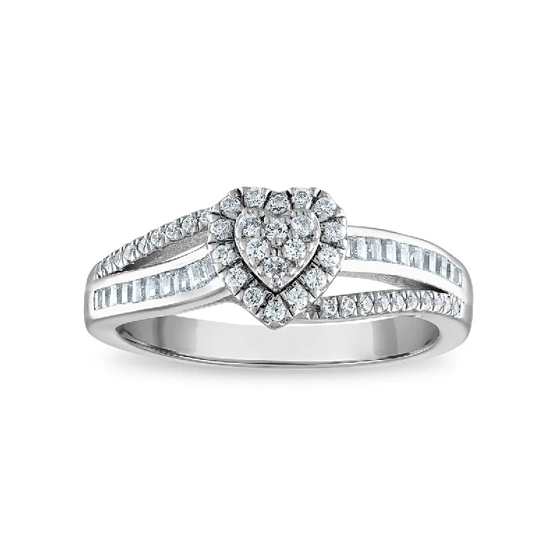 Fluid ring-1/3 CTW Diamond Heart Promise Ring in 10KT White Gold