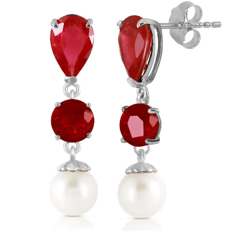 Parted-tier earrings-10.1 Carat 14K Solid White Gold Chandelier Earrings Ruby Pearl