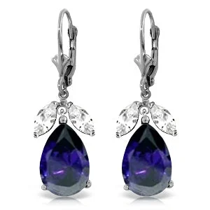 Peaked ridge earrings-10.3 Carat 14K Solid White Gold Leverback Earrings Sapphire White Topaz