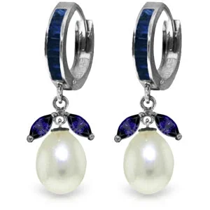 Satin gold earrings-10.3 Carat 14K Solid White Gold Speak To Angels Sapphire Pearl Earrings