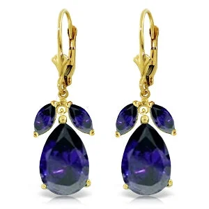 Bloom-bud earrings-10.3 Carat 14K Solid Yellow Gold Darkest Night Sapphire Earrings