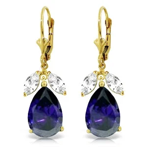 Buried earrings-10.3 Carat 14K Solid Yellow Gold Leverback Earrings Sapphire White Topaz