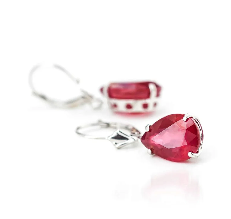 Inset gem earrings-10 Carat 14K Solid White Gold Lady In Red Ruby Earrings