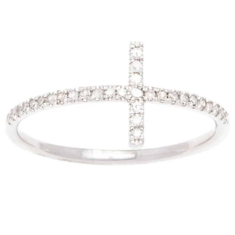 Stamped gem ring-10k White Gold 1/4ct TDW Pave Diamond Cross Band