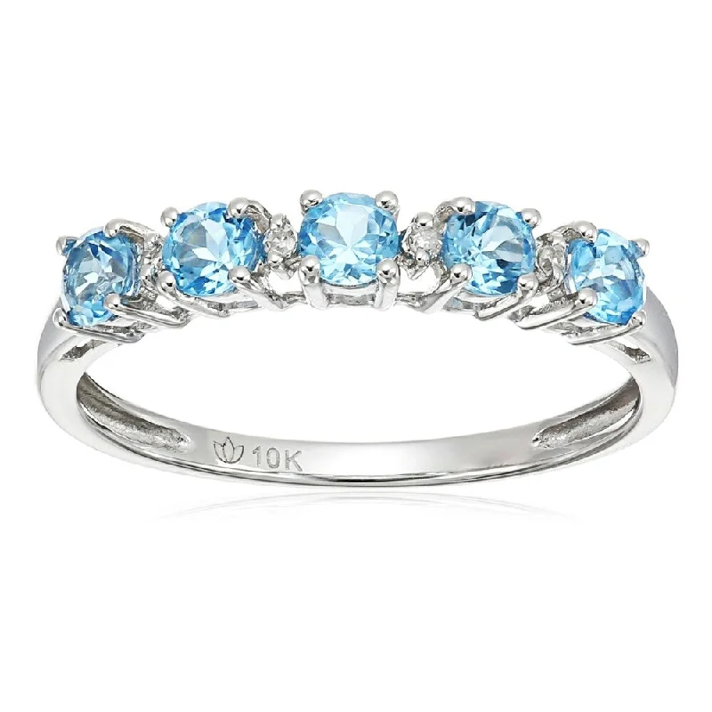 Polished steel ring-10k White Gold Swiss Blue Topaz & Diamond Stackable Ring, Size 7