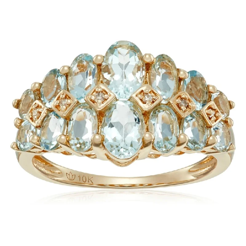 Hand-grooved ring-10k Yellow Gold Aquamarine and Diamond Accented Band Ring, Size 7