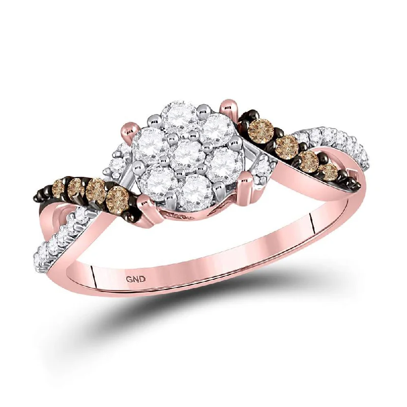 Floating diamond ring-10kt Rose Gold Womens Round Brown Diamond Cluster Ring 1/2 Cttw