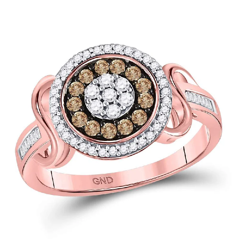 Vivid topaz ring-10kt Rose Gold Womens Round Brown Diamond Flower Cluster Ring 1/2 Cttw