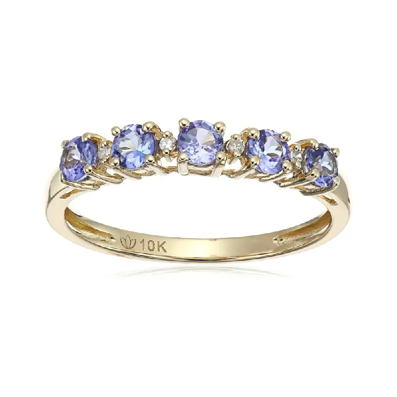 Speckled stone ring-10kt Tanzanite and Diamond-Accented Stackable Ring - Blue