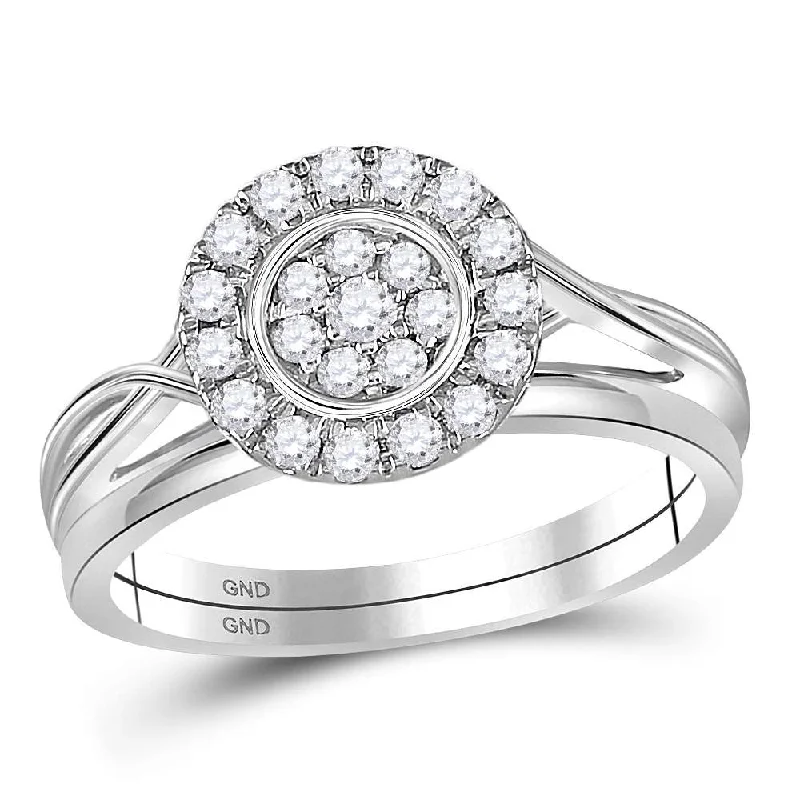 Nonagonal stone ring-10kt White Gold Round Diamond Cluster Bridal Wedding Ring Band Set 1/3 Cttw