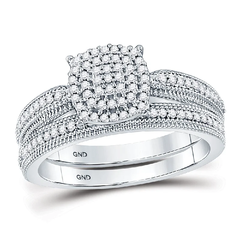 Soft curve ring-10kt White Gold Round Diamond Milgrain Bridal Wedding Ring Set 1/3 Cttw