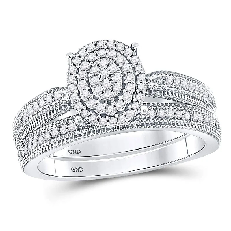 Summit gem ring-10kt White Gold Round Diamond Oval Bridal Wedding Ring Band Set 1/3 Cttw