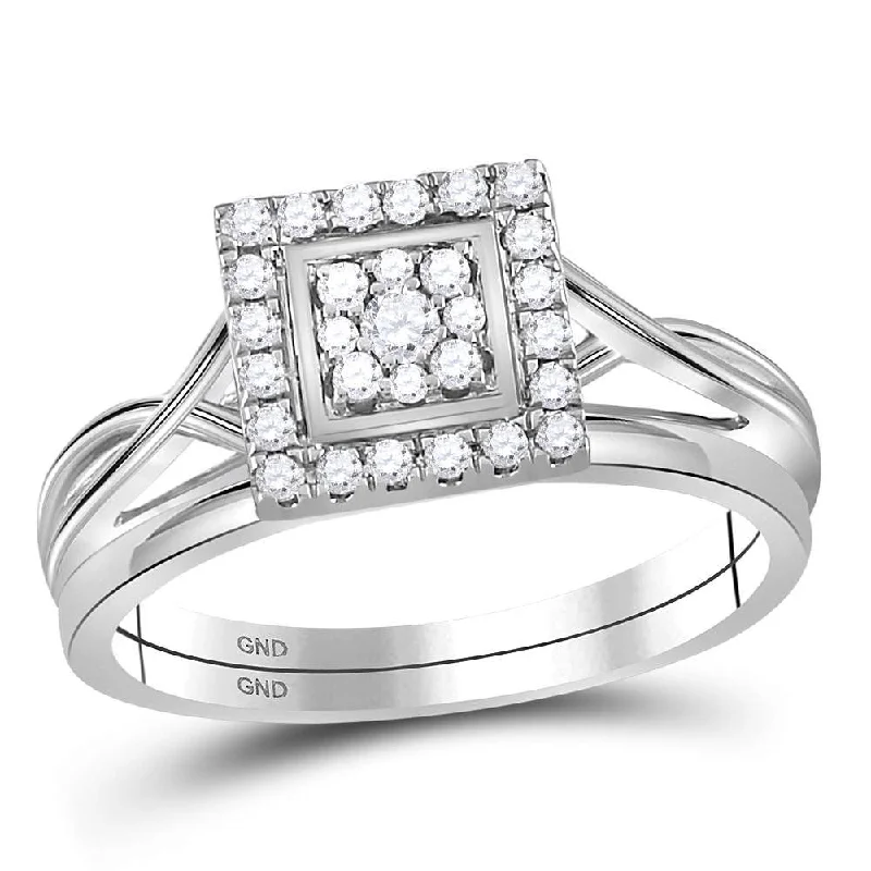 Dewdrop gem ring-10kt White Gold Round Diamond Square Bridal Wedding Ring Band Set 1/3 Cttw