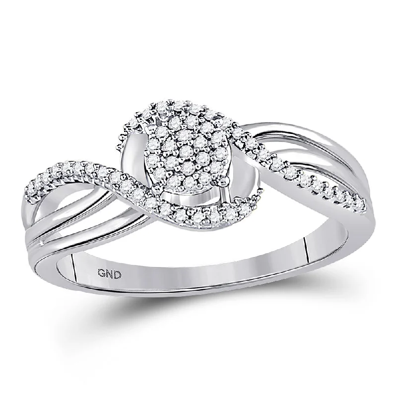 Luminous diamond ring-10kt White Gold Womens Round Diamond Circle Cluster Strand Ring 1/6 Cttw