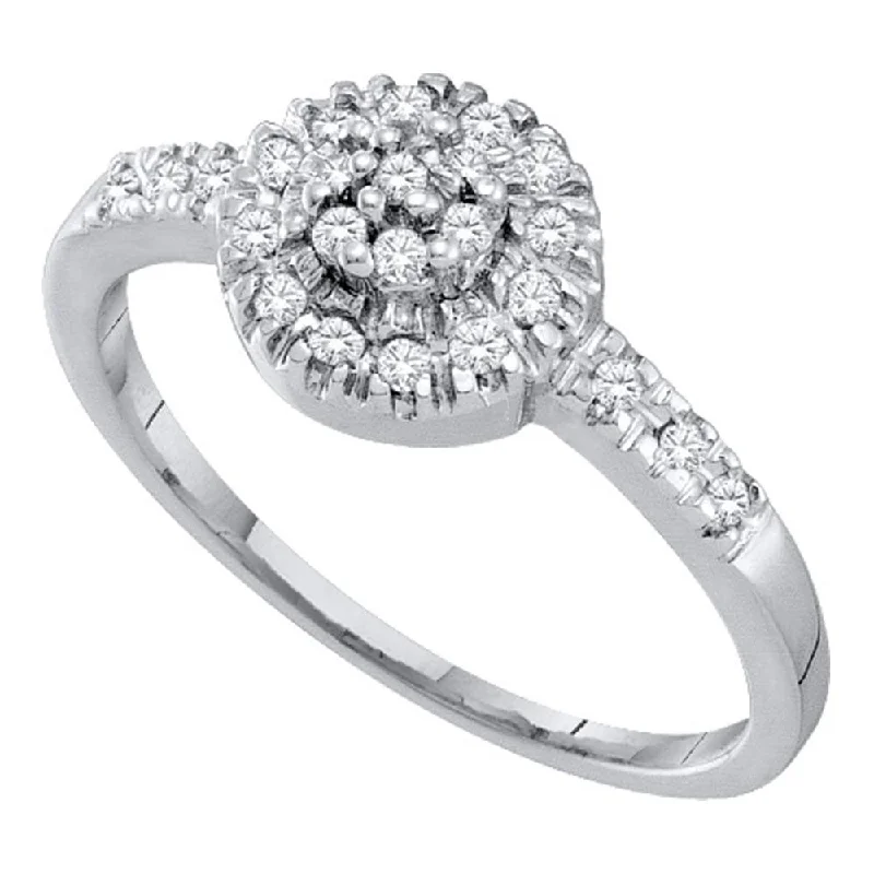 Raised-tier ring-10kt White Gold Womens Round Diamond Cluster Ring 1/5 Cttw