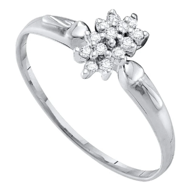 Prism crystal ring-10kt White Gold Womens Round Diamond Cluster Ring 1/6 Cttw