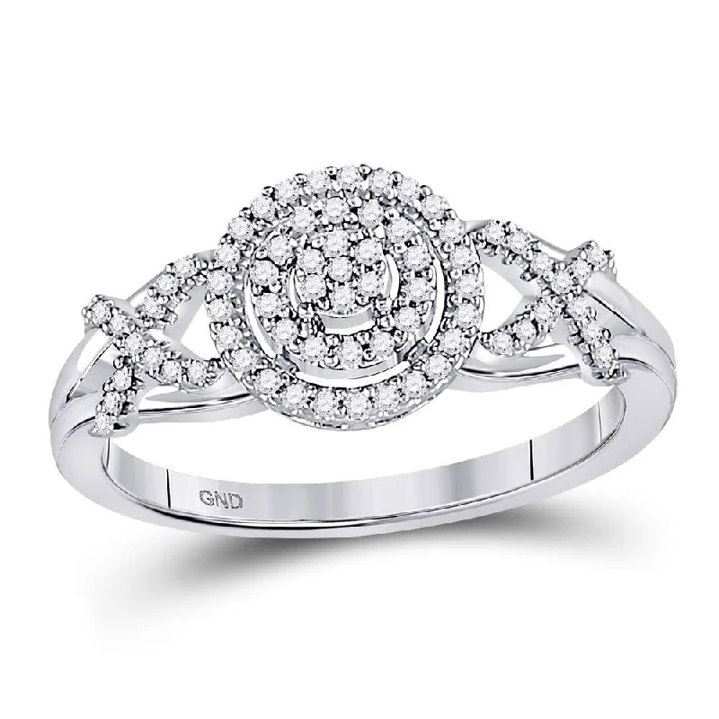 Crafted gold ring-10kt White Gold Womens Round Diamond Cluster Split-shank XO Ring 1/5 Cttw