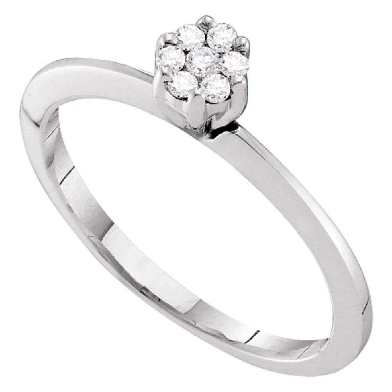 Hand-grooved ring-10kt White Gold Womens Round Diamond Flower Cluster Ring 1/8 Cttw