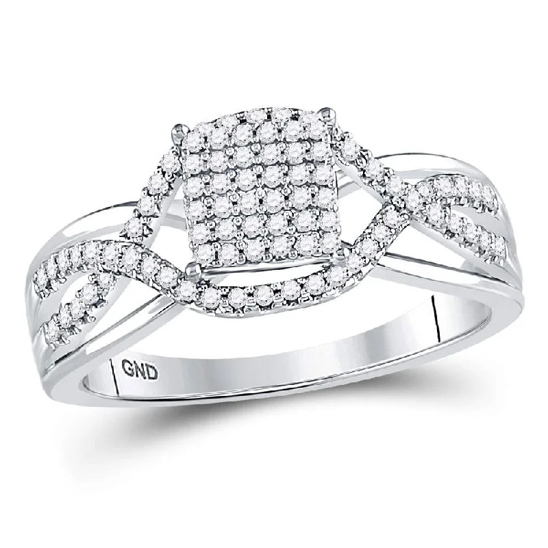 Glowing iolite ring-10kt White Gold Womens Round Diamond Rectangle Twist Cluster Ring 1/4 Cttw