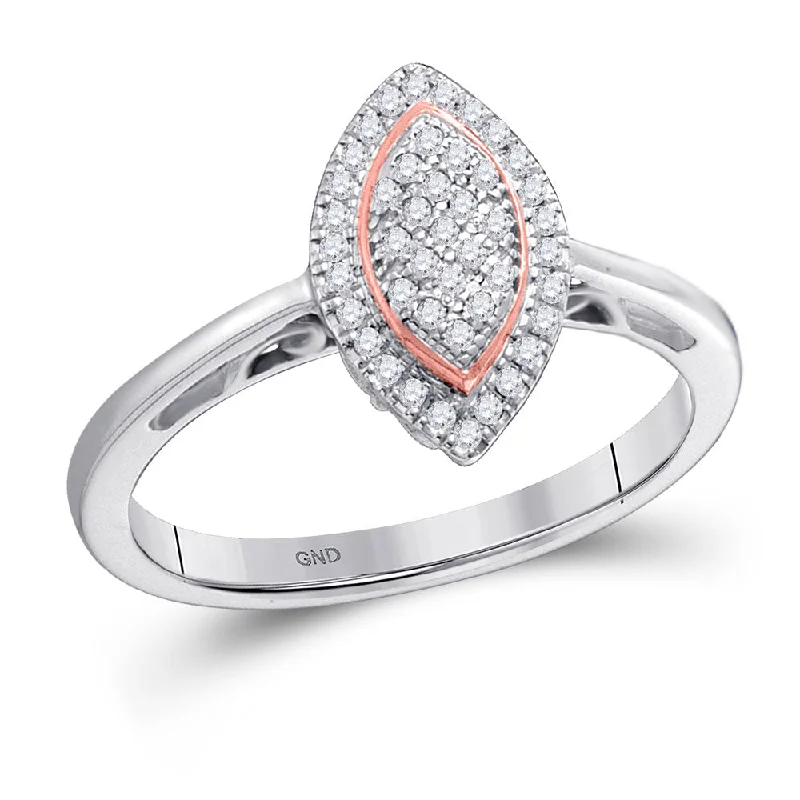 Worn-rim ring-10kt White Gold Womens Round Diamond Rose-tone Frame Oval Cluster Ring 1/6 Cttw