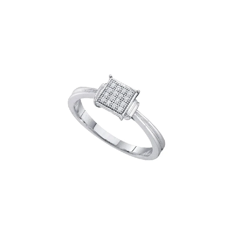 Night moon ring-10kt White Gold Womens Round Diamond Square Cluster Ring 1/20 Cttw