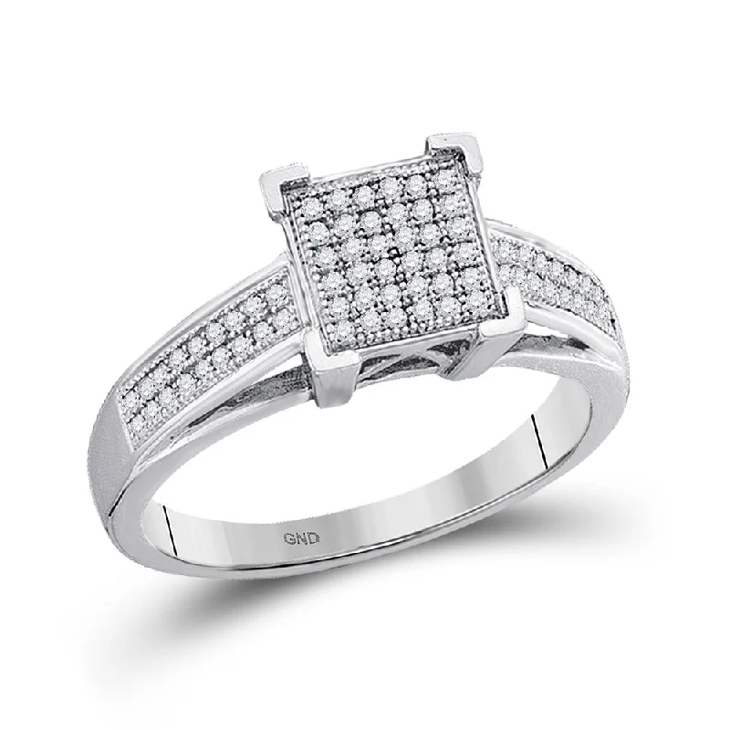 Stippled band ring-10kt White Gold Womens Round Diamond Square Cluster Ring 1/5 Cttw