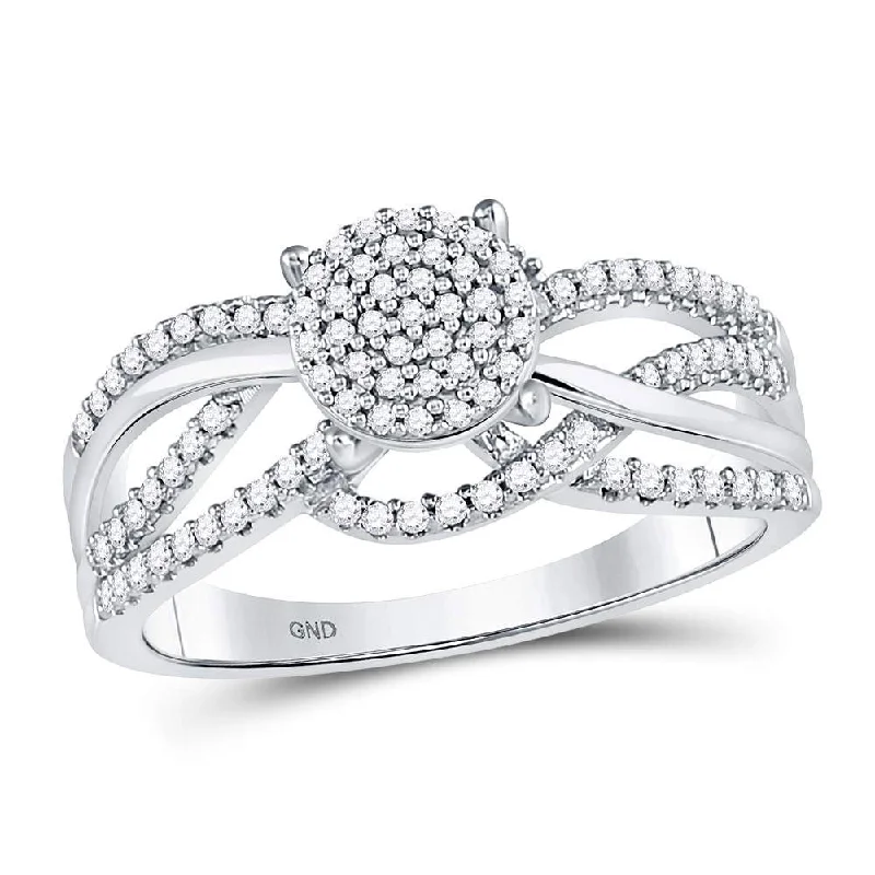 Pure stone ring-10kt White Gold Womens Round Diamond Woven Strand Cluster Ring 1/3 Cttw