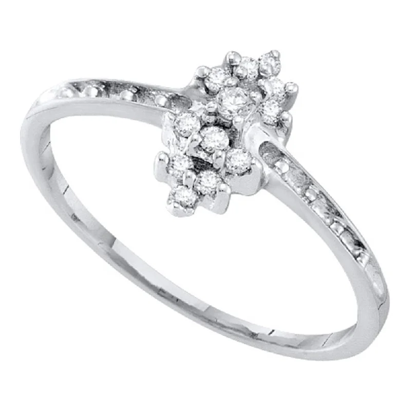 Rough-hewn stone ring-10kt White Gold Womens Round Orong-set Diamond Small Cluster Ring 1/8 Cttw