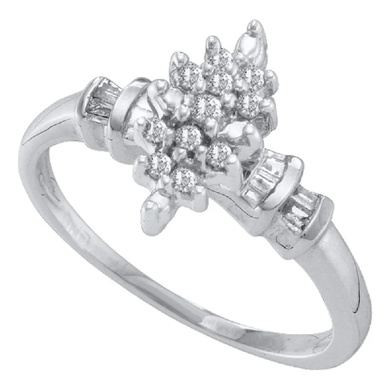 Glowing quartz ring-10kt White Gold Womens Round Prong-set Diamond Marquis-shape Cluster Ring 1/6 Cttw