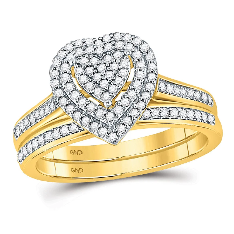 Prism crystal ring-10kt Yellow Gold Diamond Heart Bridal Wedding Ring Band Set 1/3 Cttw