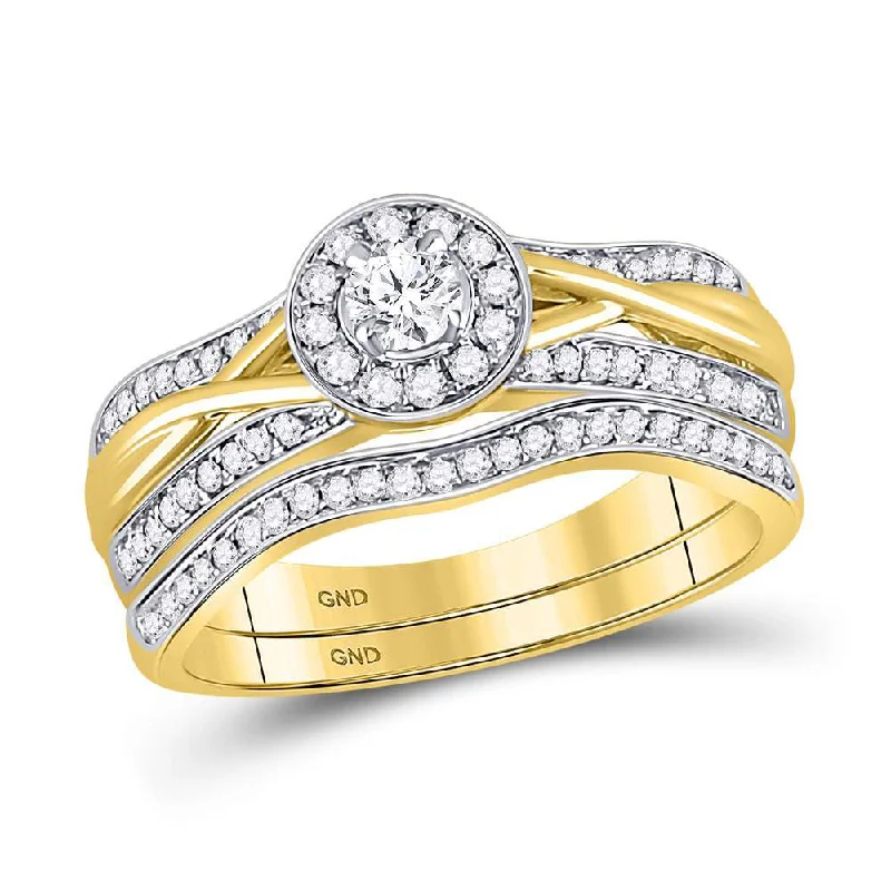 Braided ring-10kt Yellow Gold Round Diamond Bridal Wedding Ring Band Set 1/2 Cttw