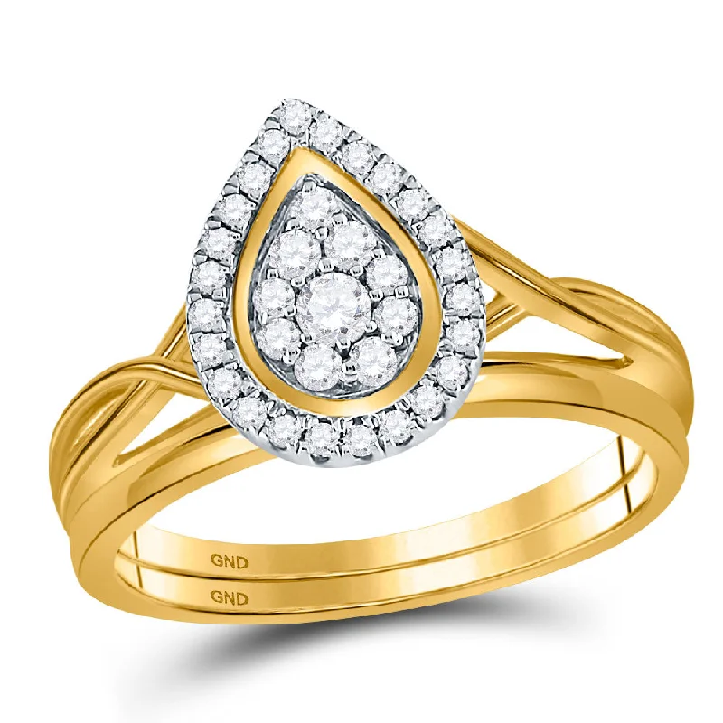 Linked knot ring-10kt Yellow Gold Round Diamond Cluster Bridal Wedding Ring Band Set 1/3 Cttw