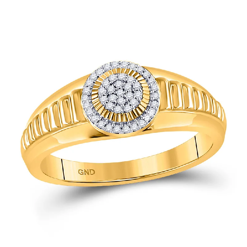 Radiant zircon ring-10kt Yellow Gold Womens Round Diamond Circle Cluster Ribbed Ring 1/8 Cttw